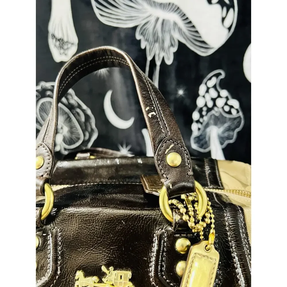 Coach Madison Audrey Op Art Khaki Brown Satchel 14294 Leather Trim Gold